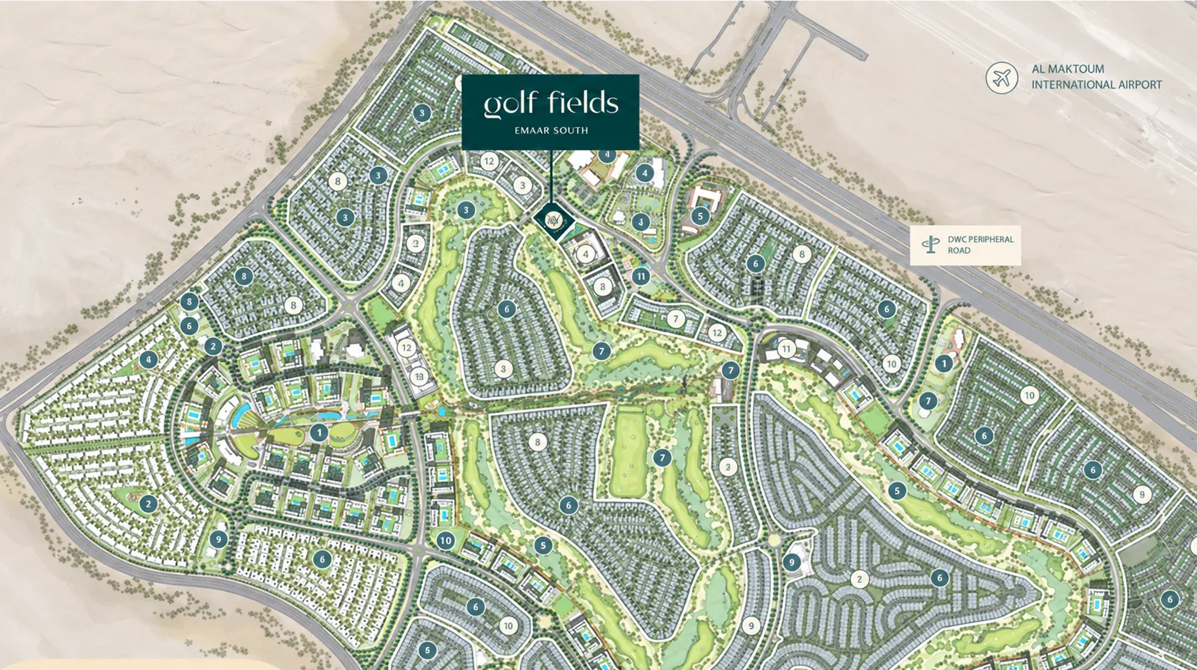 Lunaya masterplan showing lagoons, parks, villas and Lunaya Terraces